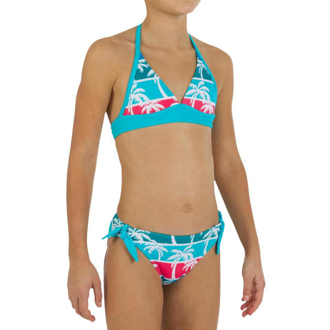 Girls' Two-Piece Halterneck Swimsuit - Jungle