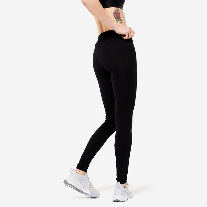 Women s Slim Fit Fitness Leggings Fit 500 Black