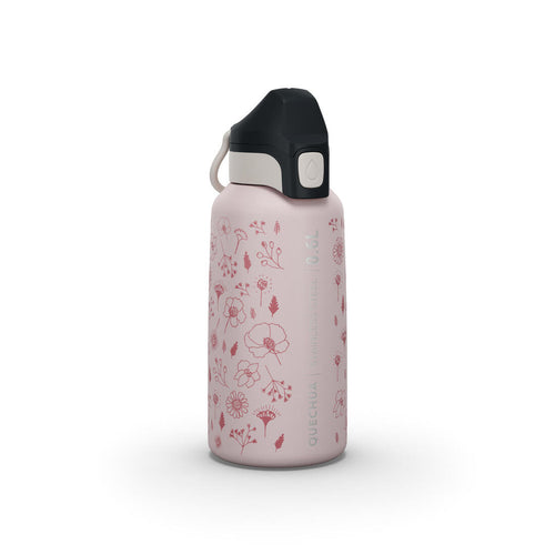 





Kids’ 0.6 L stainless steel flask with instant-open cap for hiking - Pink