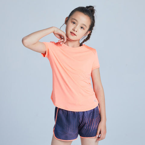 





Girls' Breathable Short-Sleeved Gym T-Shirt 500 Print