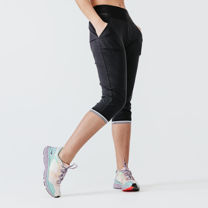 





Women's cropped running trousers Dry - black, photo 1 of 10