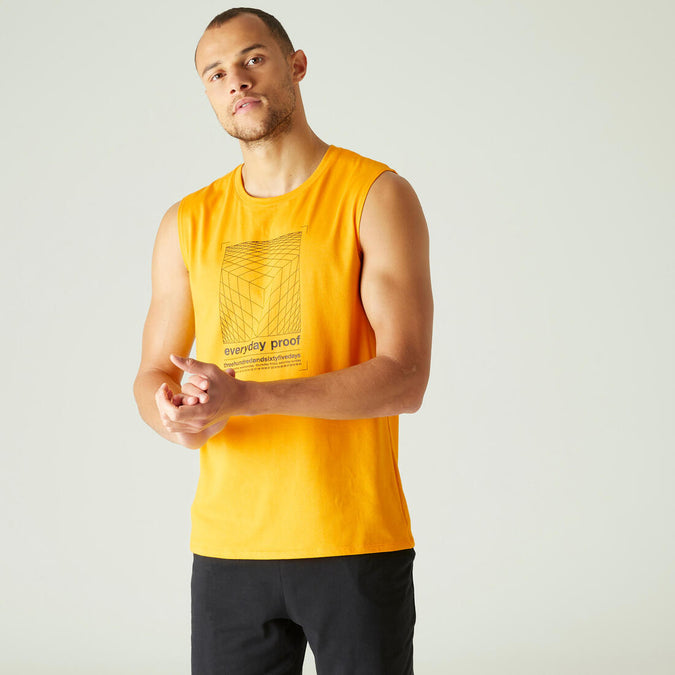 





Men's Crew Neck Straight-Cut Cotton Fitness Tank Top 500 - Yellow With Motif, photo 1 of 6