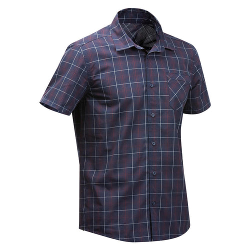





Men’s short-sleeved plaid travel trekking shirt TRAVEL 100