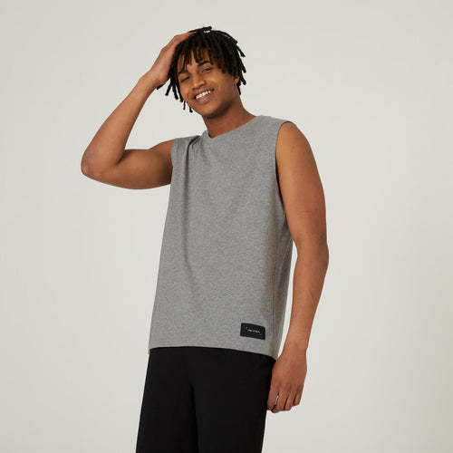 





Men's Straight-Cut Crew Neck Stretchy Cotton Fitness Tank Top 500 Cosmeto