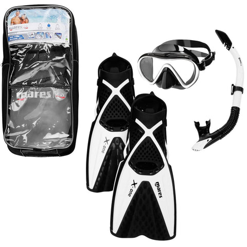 





Adults' freediving fins mask snorkel kit X One - black white