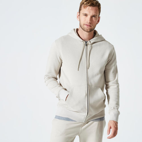 





Men's Zip-Up Fitness Hoodie 500 Essentials - Linen Grey
