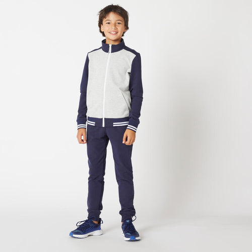 





Kids' Warm Tracksuit 500 - Grey/Navy Jacket, Navy Bottoms