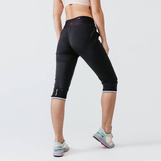 Women s cropped running trousers Dry black Decathlon UAE