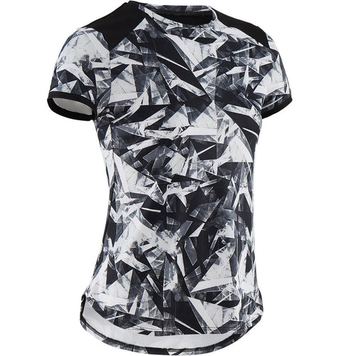 





Girls' Breathable Synthetic Short-Sleeved Gym T-Shirt S500 - Black Print