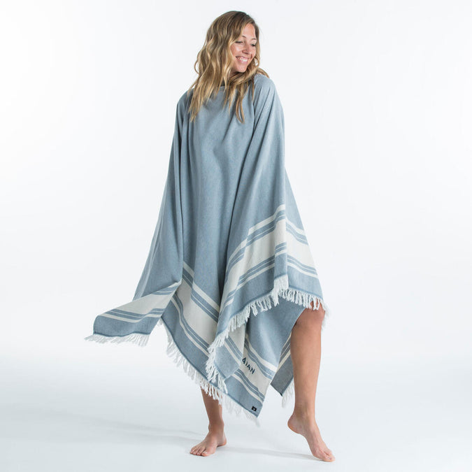 Beach towel poncho 190 x 190 cm grey blue Decathlon UAE