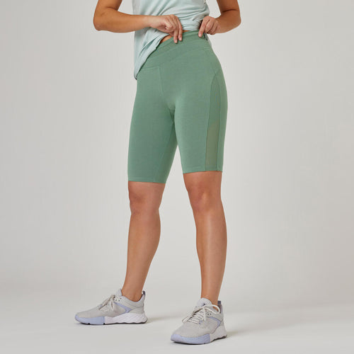 





Women's Slim-Fit Cotton Fitness Cycling Shorts 520 Without Pockets
